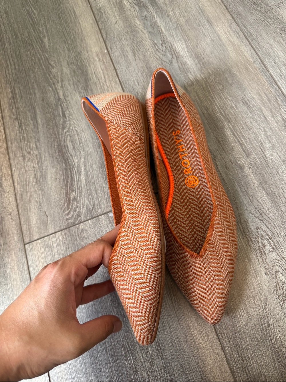 Rothy’s The Point ballet flats camel/orange Herringbone pattern size 10 - Picture 3 of 7